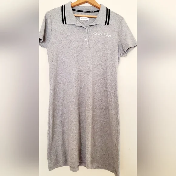 Calvin Klein gray collared short-sleeve shirt dress - Picture 2 of 6